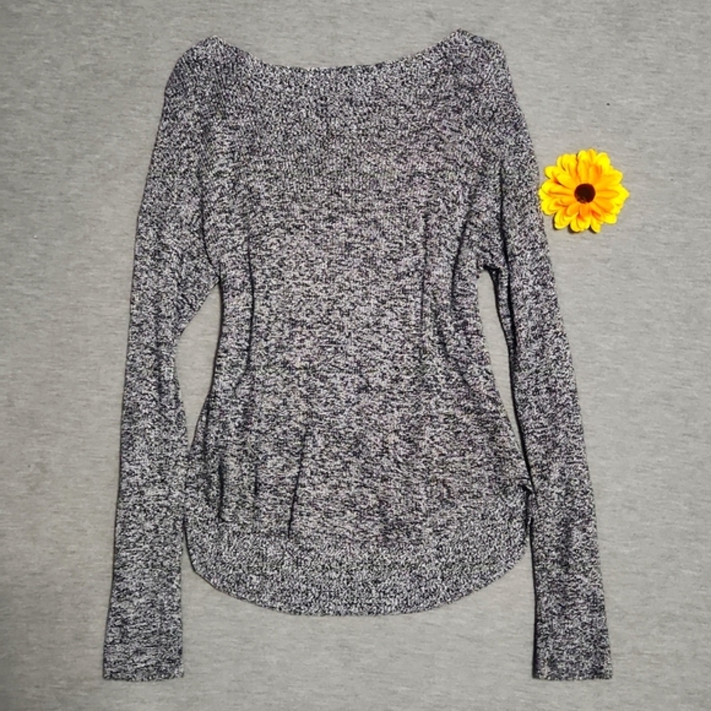 Y2K EXPRESS Slouchy Off-The-Shoulder Winter Fall Heathered Black & White Sweater